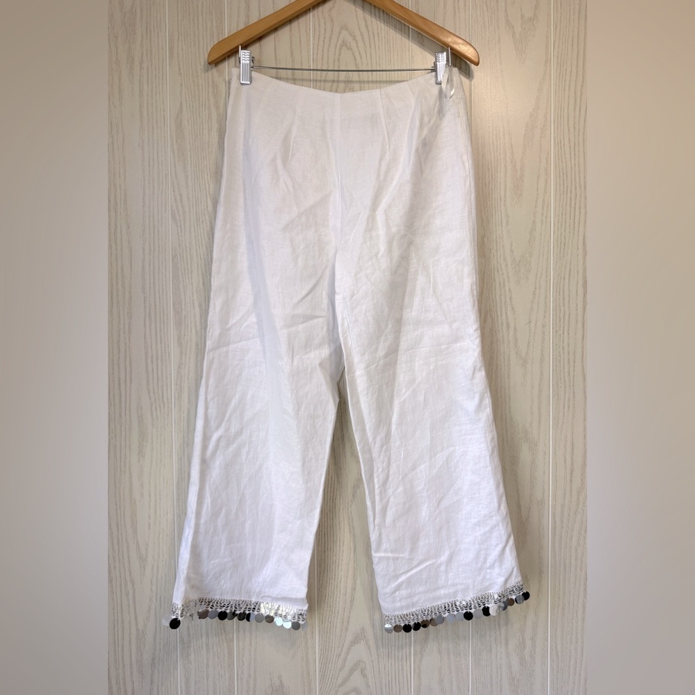 Richard Malcolm Irish Linen Wide Leg Pants White Size 8 NWT - Picture 3 of 4